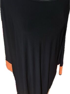 Dress Barn Black Midi Dress with Orange Cuff and Hem Accents 20